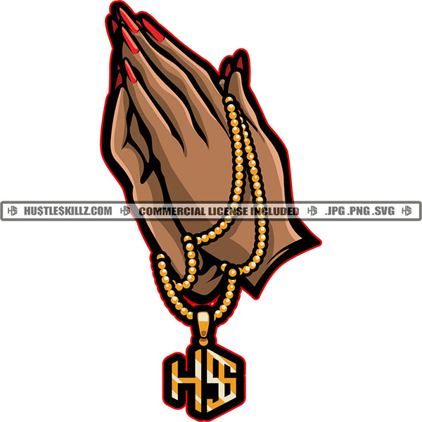 Female Woman Hand Praying Gold Chain Hustle Skillz SVG PNG JPG Vector Cut Files Silhouette Cricut