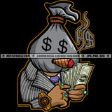 Gangster Man Money Bag Head Smoking Cigar Counting Money Hustler Grind Hustle Skillz SVG PNG JPG Vector Cut Files Silhouette Cricut