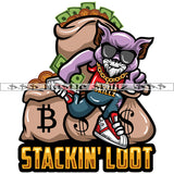 Stacking Loot Gangster Investor Cat Money Bags Coins Bags Grind Grinding Hustle Skillz Dope Hustler Hustling Designs For Products SVG PNG JPG EPS Cut Cutting