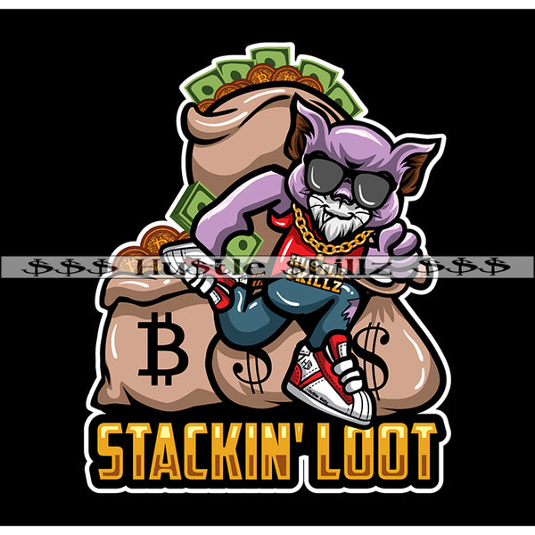 Stacking Loot Gangster Investor Cat Money Bags Coins Bags Grind Grinding Hustle Skillz Dope Hustler Hustling Designs For Products SVG PNG JPG EPS Cut Cutting