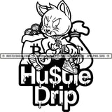 Hustle Dip Gangster Cat Money Bags Bitcoins Bag Hustler Grind Logos Black And White Designs Hustle Skillz SVG PNG JPG Vector Cutting Files Silhouette Cricut