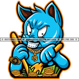 Gangster Blue Cat Scarface Eating Money Grind Gold Chain Watch Grinding Hustler Wearing Mask Hustling Designs Hustlers Bitcoin Logo Hustle Skillz SVG PNG JPG Vector Cut Files Silhouette Cricut