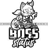 Boss Status Gangster Scarface Cat Hustler Grind Logos Black And White Designs Hustle Skillz SVG PNG JPG Vector Cutting Files Silhouette Cricut