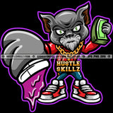 Dripping Gangster Scarface Cat Holding Money Stacks Purple Drink Grinding Grind Hustling Hustler Gold Chain Logo Hustle Skillz SVG PNG JPG Vector Cut Files Silhouette Cricut