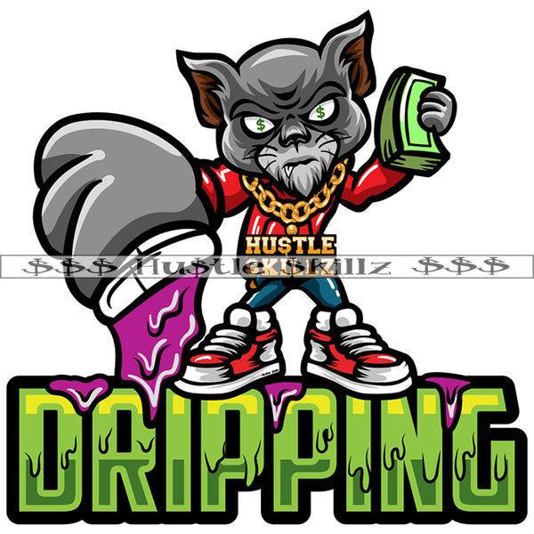 Dripping Gangster Cat Holding Money Purple Drink Gold Chain Grind Grinding Hustle Skillz Dope Hustler Hustling Designs For Products SVG PNG JPG EPS Cut Cutting