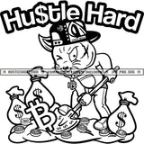 Hustle Hard Savage Quotes Scarface Gangster Cat Digging Mud Money Bags Bitcoins Logos Black And White Designs Hustle Skillz SVG PNG JPG Vector Cutting Files Silhouette Cricut