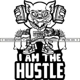 I'm The Hustle Gangster Cat Cannabis Bags Money Hustler Grind Logos Black And White Designs Hustle Skillz SVG PNG JPG Vector Cutting Files Silhouette Cricut