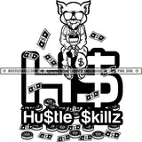 Scarface Cat Gangster Money Bags Cash Logos Black And White Designs Hustle Skillz SVG PNG JPG Vector Cutting Files Silhouette Cricut
