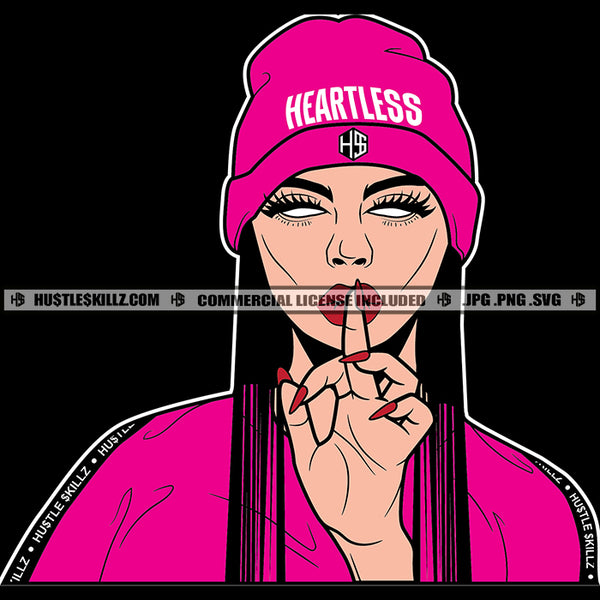 Woman Middle Finger Gangsta Pink Winter Hat SVG PNG JPG Vector Cut Cutting Silhouette