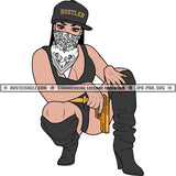 Gangster Woman Hand Gun Facemask Cap High Boots Grind SVG PNG JPG Vector Cut Cutting Silhouette