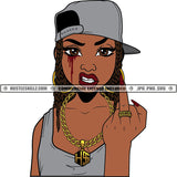 Melanin Woman Mean Face Baseball Hat Middle Finger SVG PNG JPG Vector Cut Cutting Silhouette