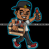 Man Cartoon Character Holding Whiskey Bottle Hustler Baseball Cap Hat Hustle Skillz SVG PNG JPG Vector Cutting Cricut Silhouette