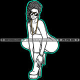 Woman Squatting Matching Outfit Chain Earring Sunglass Boots Grinding Dope Girl Fit Curvy And Sexy Figure Hustling Hustler Logo Black And White Design Hustle Skillz SVG PNG JPG Vector Cut Files Silhouette Cricut