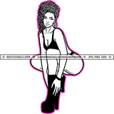 Black Girl Magic African American Lady Squatting Matching Outfit Earring Boots Grinding Dope Girl Fit Curvy And Sexy Figure Hustling Hustler Logo Hustle Skillz SVG PNG JPG Vector Cut Files Silhouette Cricut