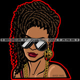 Sexy Nubian Woman Dreadlocks Dreads Locs Hairstyle Hustler Gold Chain Earring Sunglass Sexy Girl Hustling Logo Hustle Skillz SVG PNG JPG Vector Cut Files Silhouette Cricut