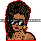 Sexy Nubian Woman Dreadlocks Dreads Locs Hairstyle Hustler Gold Chain Earring Sunglass Sexy Girl Hustling Logo Hustle Skillz SVG PNG JPG Vector Cut Files Silhouette Cricut