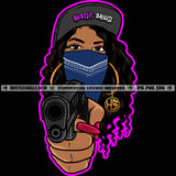 Afro Gangster Hand Gun Facemask Hustler Earing Grind Woman Dope Ghetto Street Girl Hat Hustle Skillz SVG PNG JPG Vector Cutting Cricut Silhouette