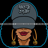 Black Girl Magic African American Lady Wearing Baseball Hat Cap Afro Puff Hairstyle Street Girl Hustler Earring Logo Hustle Skillz SVG PNG JPG Vector Cut Files Silhouette Cricut