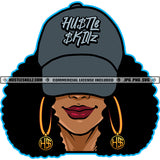 Black Girl Magic African American Lady Wearing Baseball Hat Cap Afro Puff Hairstyle Street Girl Hustler Earring Logo Hustle Skillz SVG PNG JPG Vector Cut Files Silhouette Cricut