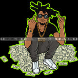 Young Gangster Man Sitting Money Dollars Chain Sunglasses Earing Graphic Beard Showing Middle Finger Grind Logo Hustle Skillz SVG PNG JPG Vector Cut Files Silhouette Cricut