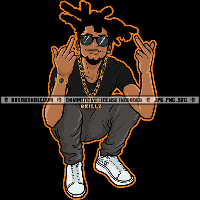 Gangster Black Man Locs Middle Finger Chain Sunglasses