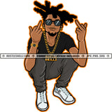 Gangster Black Man Locs Middle Finger Chain Sunglasses Earing Graphic Beard Grind Logo Hustle Skillz SVG PNG JPG Vector Cut Files Silhouette Cricut