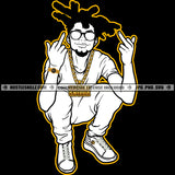 Black And White Design Gangster Man Locs Middle Finger Chain Sunglasses Earing Graphic Beard Grind Logo Hustle Skillz SVG PNG JPG Vector Cut Files Silhouette Cricut