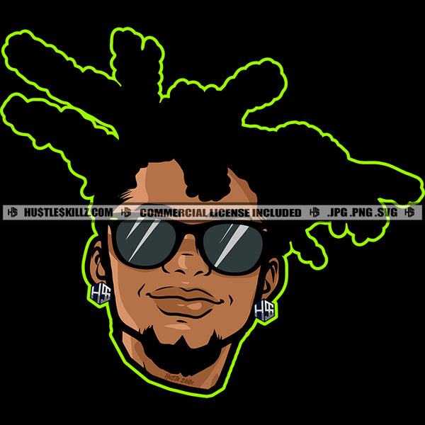 Gangster Man Locs Dreads Hair Sunglasses Hustler Earing Graphic Beard Grind Logo Hustle Skillz SVG PNG JPG Vector Cut Files Silhouette Cricut