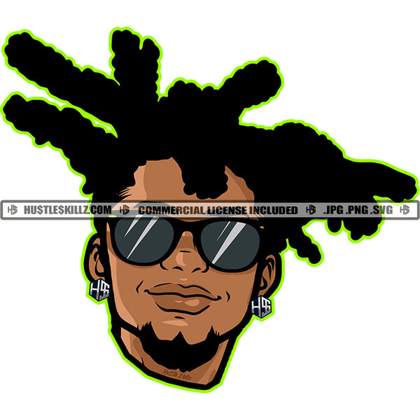 Gangster Man Locs Dreads Hair Sunglasses Hustler Earing Graphic Beard Grind Logo Hustle Skillz SVG PNG JPG Vector Cut Files Silhouette Cricut