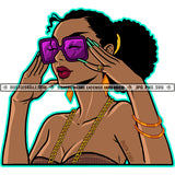 Melanin Woman Long Fingernails Sunglass Hand Bracelet Ring Gold Chain Afro Puff Hairstyle Graphic Logo Hustle Skillz SVG PNG JPG Vector Cut Files Silhouette Cricut