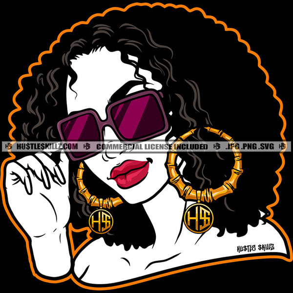 Melanin Woman Black And White Design Boss Lady Wearing Glasses Sexy Afro Puff Hairstyle  Urban Street Girl Glamour Ebony Logo Hustle Skillz SVG PNG JPG Vector Cut Files Silhouette Cricut