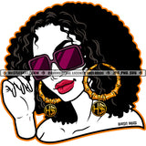 Melanin Woman Black And White Design Boss Lady Wearing Glasses Sexy Afro Puff Hairstyle  Urban Street Girl Glamour Ebony Logo Hustle Skillz SVG PNG JPG Vector Cut Files Silhouette Cricut