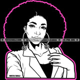 Beautiful Melanin Slim Woman Afro Puff Hairstyle Hustler Earring Logo Hustle Skillz SVG PNG JPG Vector Cut Files Silhouette Cricut