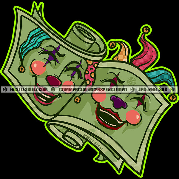 Rolled Dollar Bill Joker Male Female Illustration Cash Money Grin Sneakers Graphic Icon Grind Logo Hustle Skillz SVG PNG JPG Vector Cut Files Silhouette Cricut