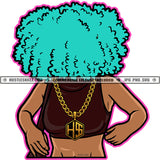 African Nubian Black Woman Green Afro Puff Hair Gold Chain Curvy Figure Logo Hustle Skillz SVG PNG JPG Vector Cut Files Silhouette Cricut