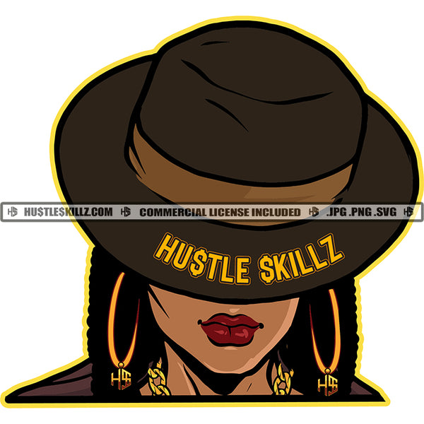 Melanin Woman Grind Shine Life Quotes Lady Boss Grind Classy Hat Hustler Gold Chain Earring Logo Hustle Skillz SVG PNG JPG Vector Cut Files Silhouette Cricut