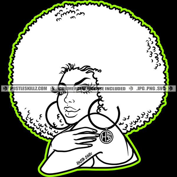 Beautiful Woman Black And White Design Round Earrings Afro Puff Hairstyle Melanin Popping Face Charming Logo Hustle Skillz SVG PNG JPG Vector Cut Files Silhouette Cricut