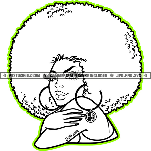 Beautiful Woman Black And White Design Round Earrings Afro Puff Hairstyle Melanin Popping Face Charming Logo Hustle Skillz SVG PNG JPG Vector Cut Files Silhouette Cricut