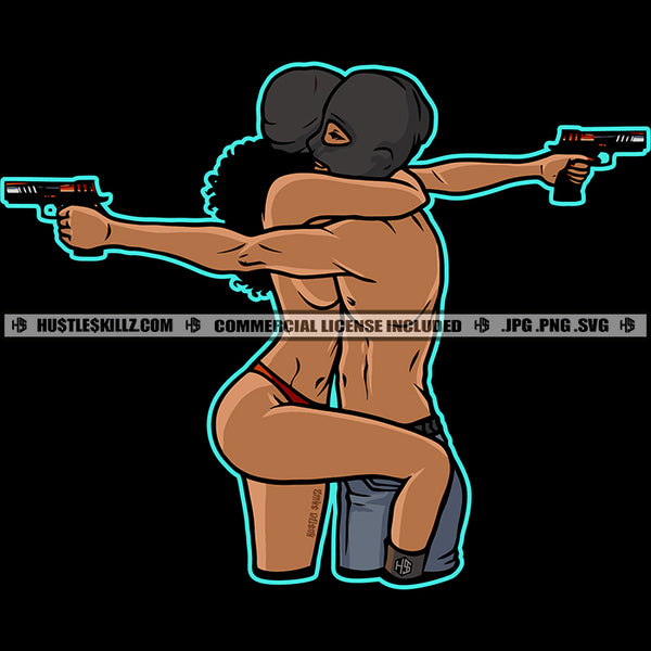 Sexy Melanin Couple Hugging each Other Naked Bodies Soulmates Love Relationship Man and Woman Gun Protection Weapon Pistol Wearing Face Mask Logo Hustle Skillz SVG PNG JPG Vector Cut Files Silhouette Cricut