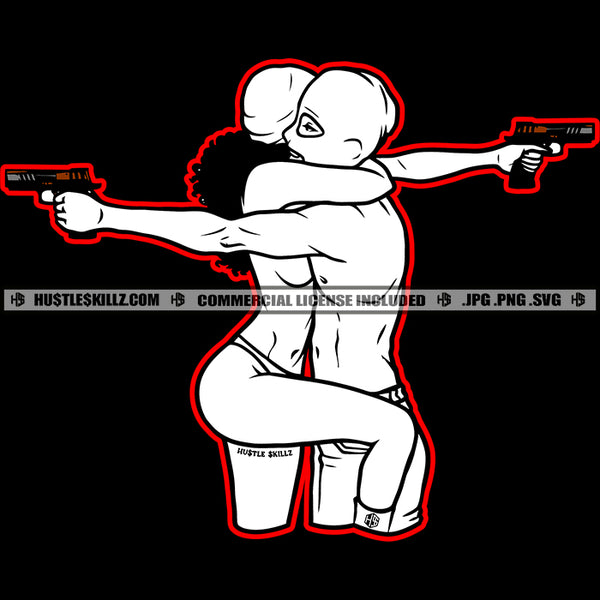 Sexy Melanin Couple Hugging Each Other Naked Bodies Soulmates Love Relationship Man and Woman Gun Protection Face Mask Logo Hustle Skillz SVG PNG JPG Vector Cut Files Silhouette Cricut