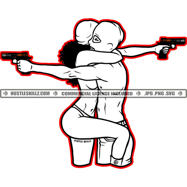 Sexy Melanin Couple Hugging Each Other Naked Bodies Soulmates Love Relationship Man and Woman Gun Protection Face Mask Logo Hustle Skillz SVG PNG JPG Vector Cut Files Silhouette Cricut