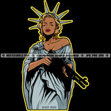 Liberty Statue Melanin Woman Power Holding Gun Hustle Earing Logo Hustle Skillz SVG PNG JPG Vector Cut Files Silhouette Cricut