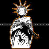 Melanin Woman Black And White Design Liberty Statue Power Holding Gun Hustle Earing Logo Hustle Skillz SVG PNG JPG Vector Cut Files Silhouette Cricut