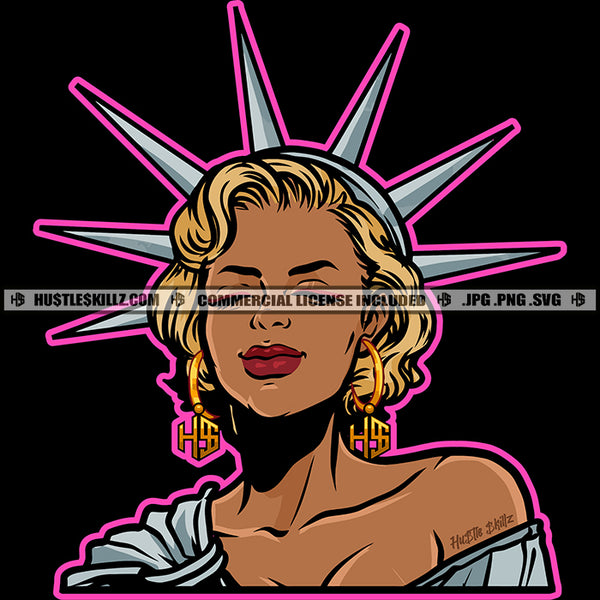 African American Lady Melanin Woman Liberty Statue Hustle Earing Logo Hustle Skillz SVG PNG JPG Vector Cut Files Silhouette Cricut