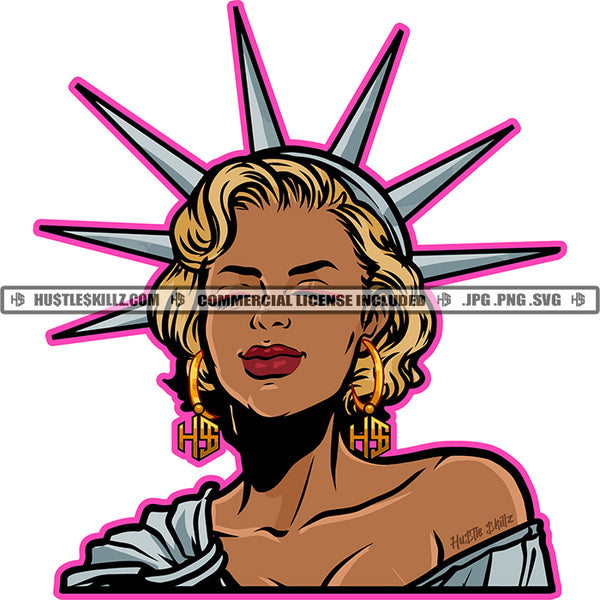 African American Lady Melanin Woman Liberty Statue Hustle Earing Logo Hustle Skillz SVG PNG JPG Vector Cut Files Silhouette Cricut