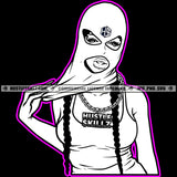 Woman Black And White Design Fit Sexy Figure Holding Ski Face Mask Gangster Dope Street Girl Hustler Chain Logo Hustle Skillz SVG PNG JPG Vector Cut Files Silhouette Cricut