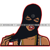 Nubian Black Woman Ski Face Mask Gangster Dope Street Girl Hustler Gold Chain Logo Hustle Skillz SVG PNG JPG Vector Cut Files Silhouette Cricut