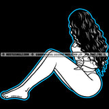 Nubian Woman Black And White Design Fit Sexy Figure Long Wave Hairstyle Matching Outfit Drinking Wine Grind Hustler Logo Hustle Skillz SVG PNG JPG Vector Cut Files Silhouette Cricut