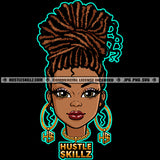 African American Lady Melanin Woman Dreadlocks Hairstyle Round Earrings Gold Chain Logo Hustle Skillz SVG PNG JPG Vector Cut Files Silhouette Cricut