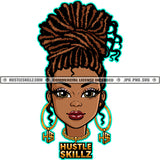 African American Lady Melanin Woman Dreadlocks Hairstyle Round Earrings Gold Chain Logo Hustle Skillz SVG PNG JPG Vector Cut Files Silhouette Cricut